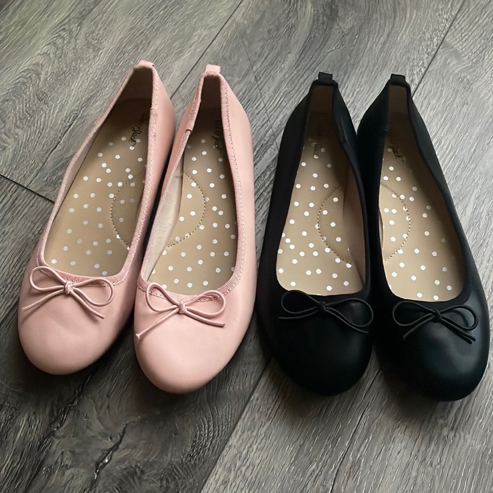 Cat and Jack size 3 ballet flats big girls- pink never worn black worn once
